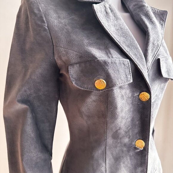 Vintage Danier Leather Grey Suede Button Down Bodycon Dress S - Picture 5 of 8